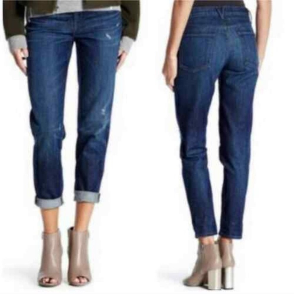 Vince Distressed Skinny Blue Jeans, Mid-rise Denim. Capri style Size 25